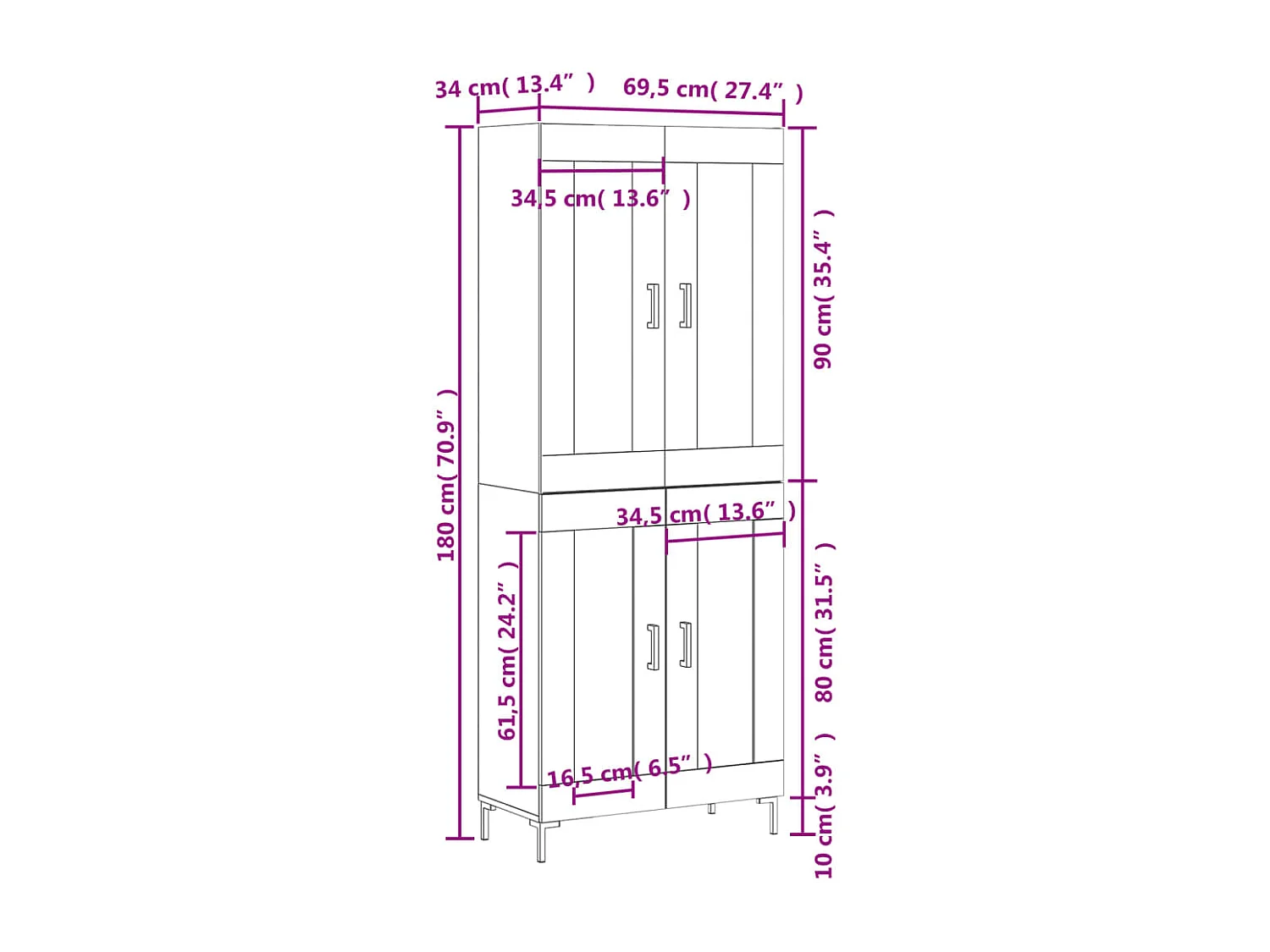 Buffet haut Chêne fumé 69,5x34x180 cm Bois d'ingénierie