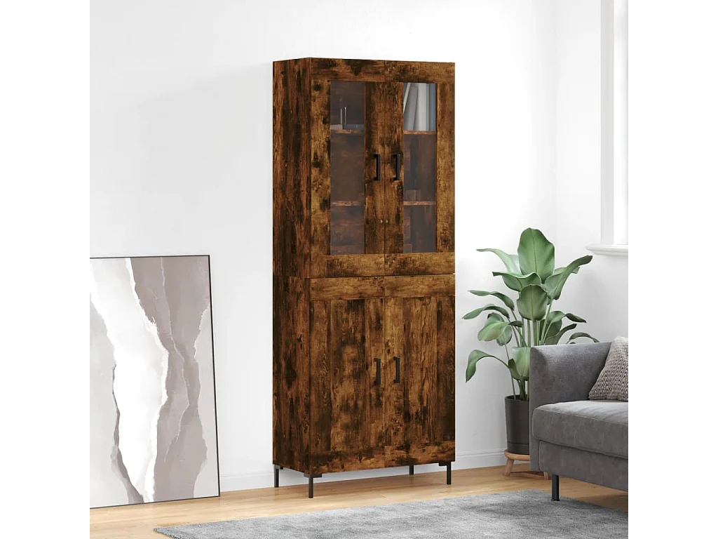 Buffet haut Chêne fumé 69,5x34x180 cm Bois d'ingénierie