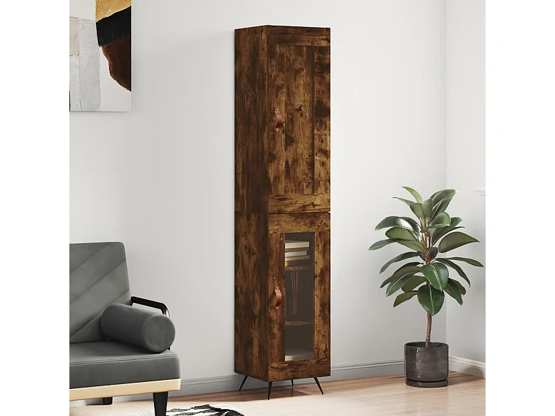 Buffet haut Chêne fumé 34,5x34x180 cm Bois d'ingénierie