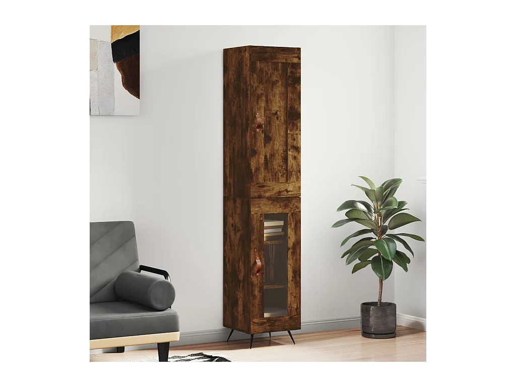 Buffet haut Chêne fumé 34,5x34x180 cm Bois d'ingénierie