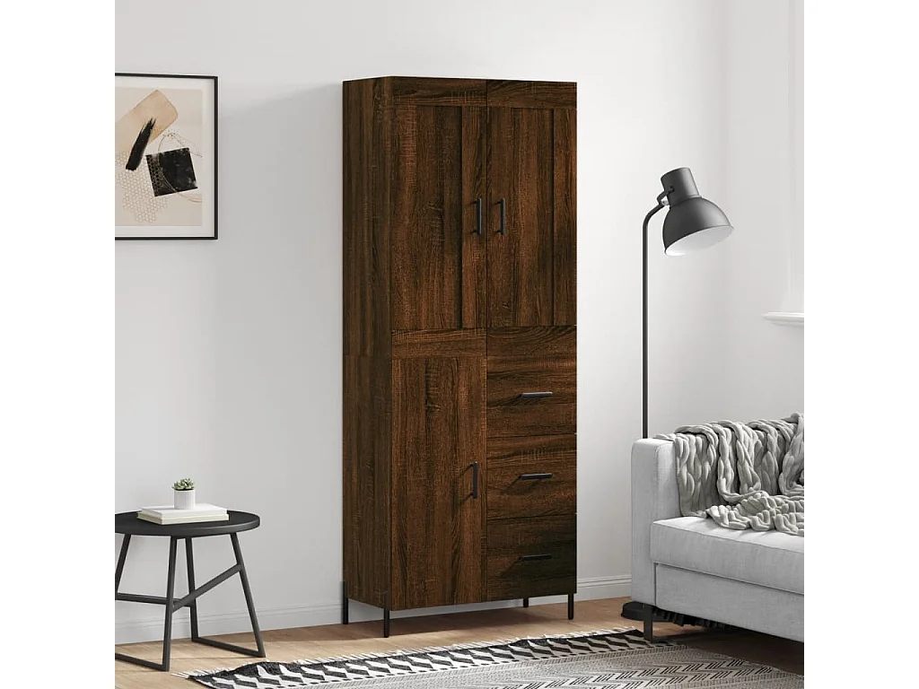 Buffet haut Chêne marron 69,5x34x180 cm Bois d'ingénierie