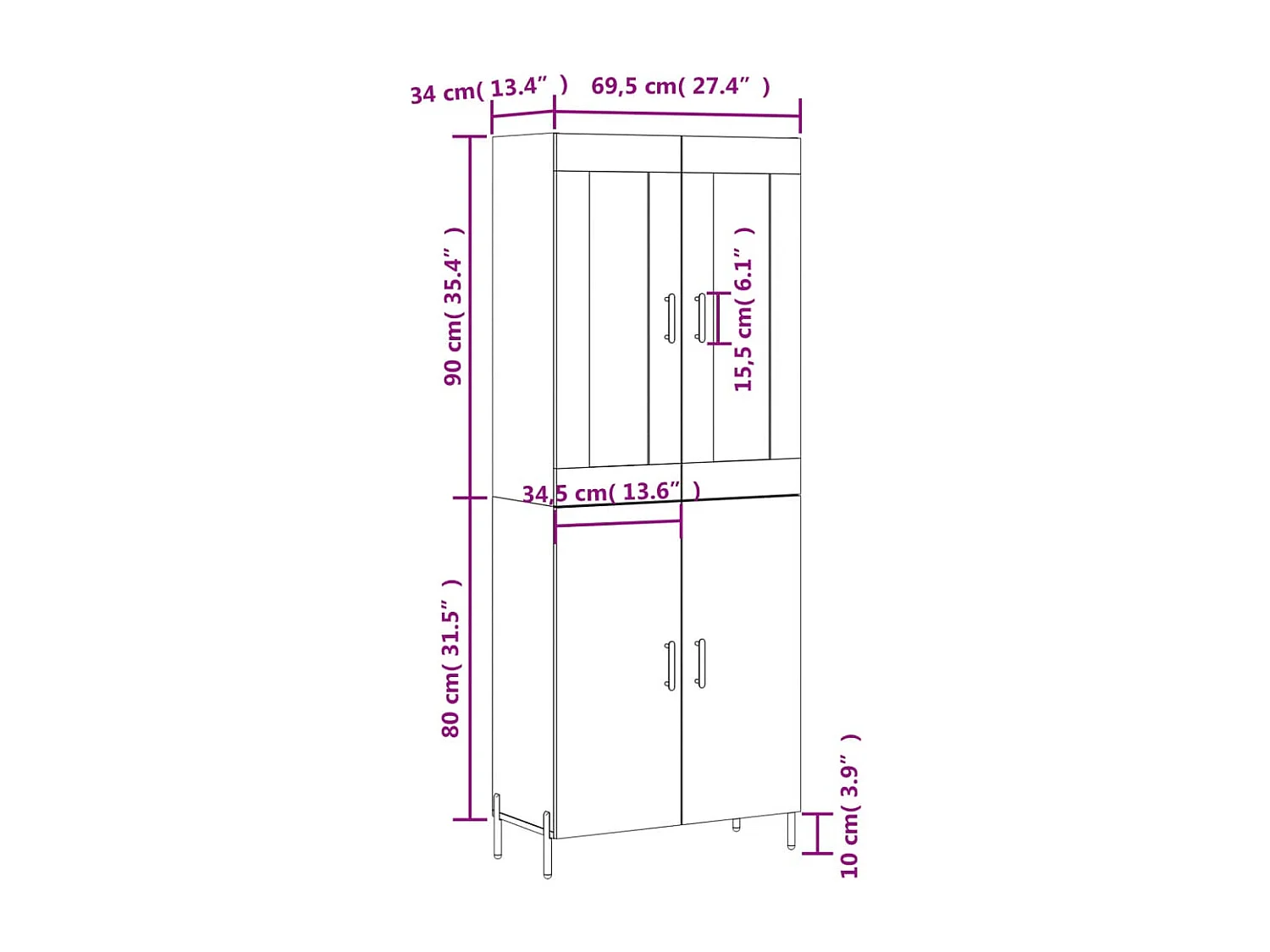Highboard Grau Sonoma 69,5x34x180 cm Holzwerkstoff