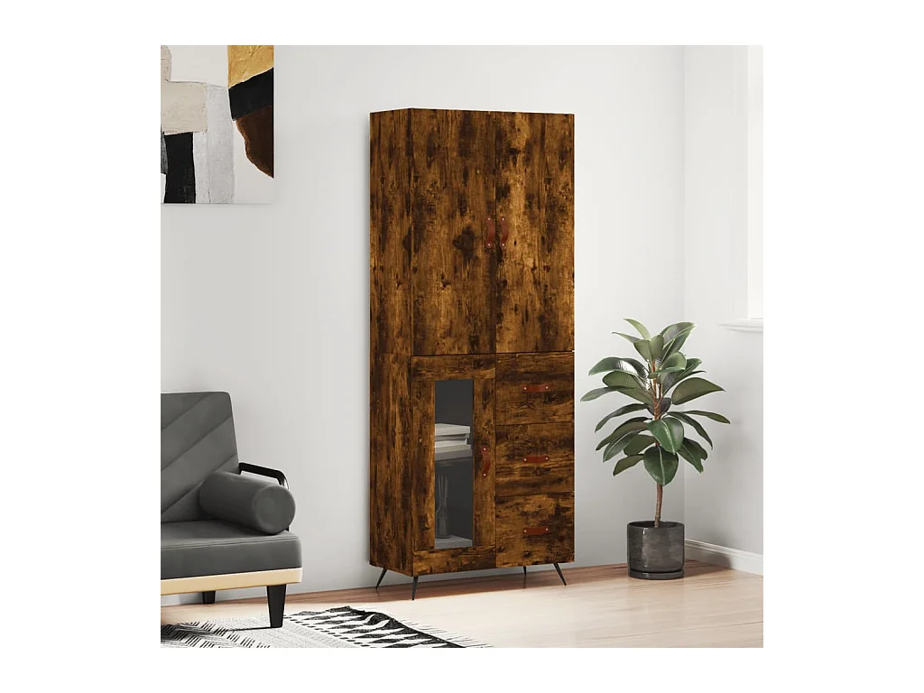 Buffet haut Chêne fumé 69,5x34x180 cm Bois d'ingénierie