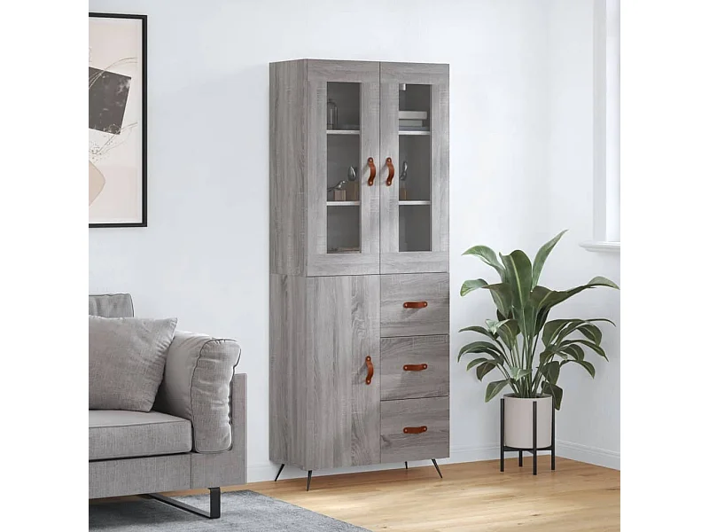 Hoge kast 69,5x34x180 cm bewerkt hout grijs sonoma eikenkleurig