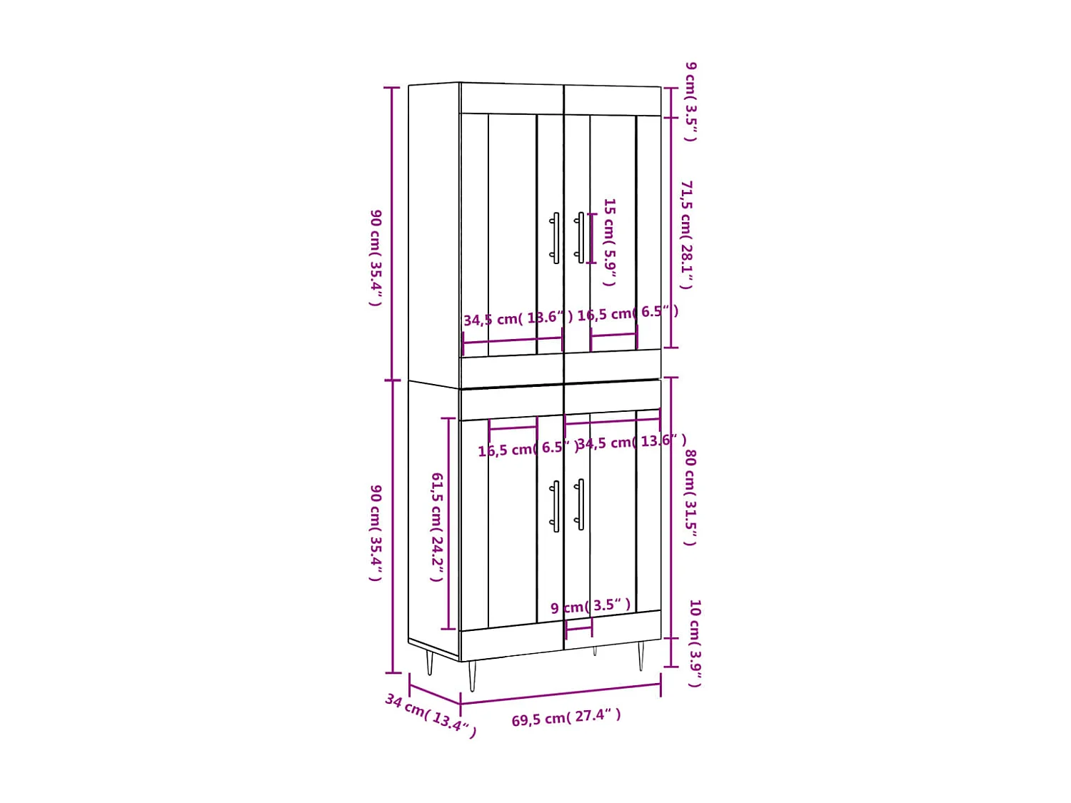 Buffet haut Chêne fumé 69,5x34x180 cm Bois d'ingénierie