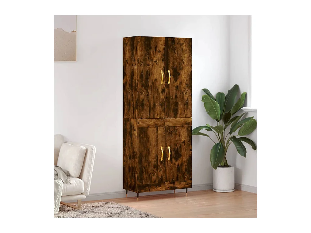 Buffet haut Chêne fumé 69,5x34x180 cm Bois d'ingénierie