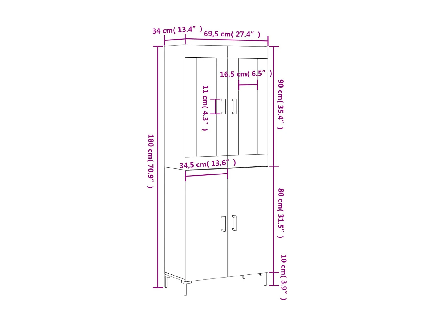 Buffet haut Chêne fumé 69,5x34x180 cm Bois d'ingénierie