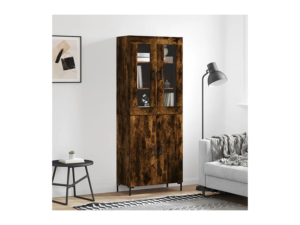 Buffet haut Chêne fumé 69,5x34x180 cm Bois d'ingénierie