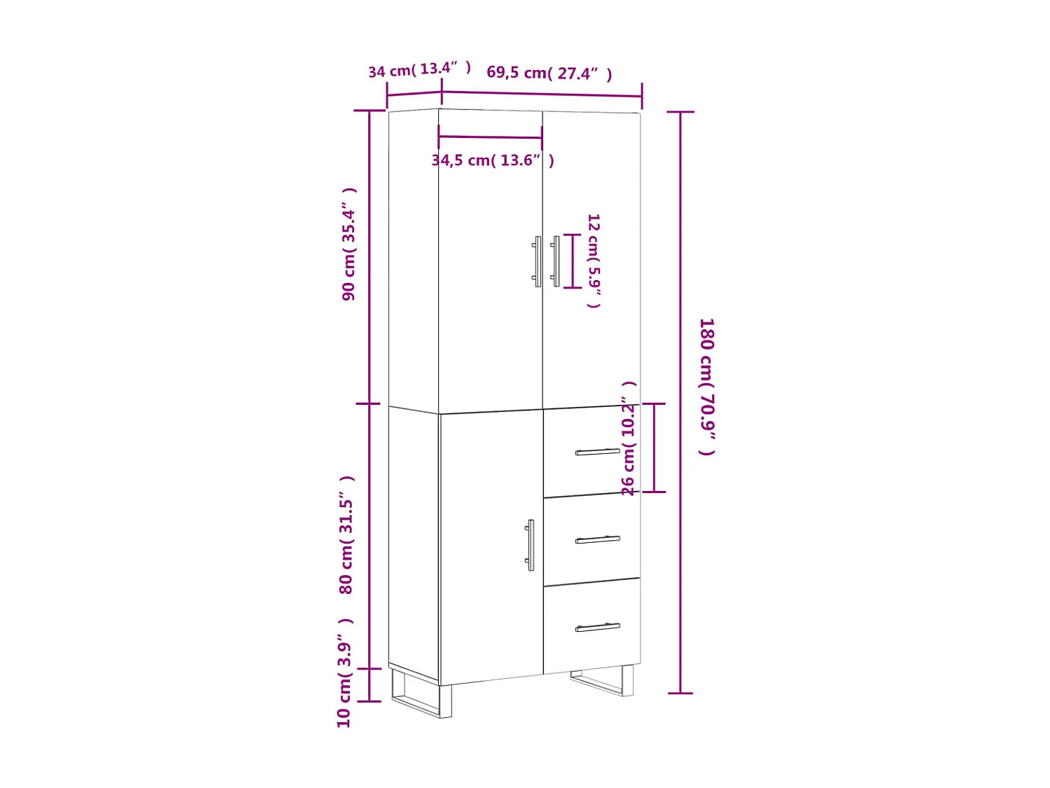 Buffet haut Chêne fumé 69,5x34x180 cm Bois d'ingénierie