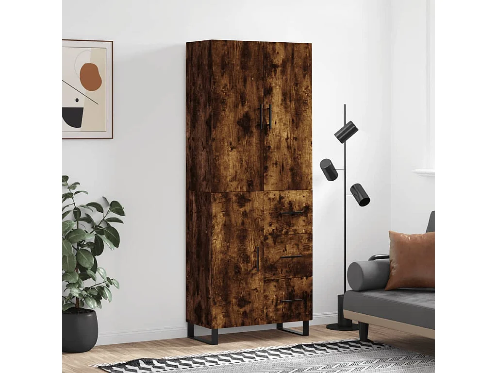 Buffet haut Chêne fumé 69,5x34x180 cm Bois d'ingénierie