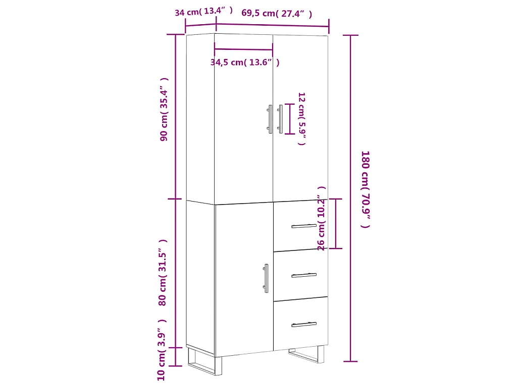 Buffet haut Chêne fumé 69,5x34x180 cm Bois d'ingénierie
