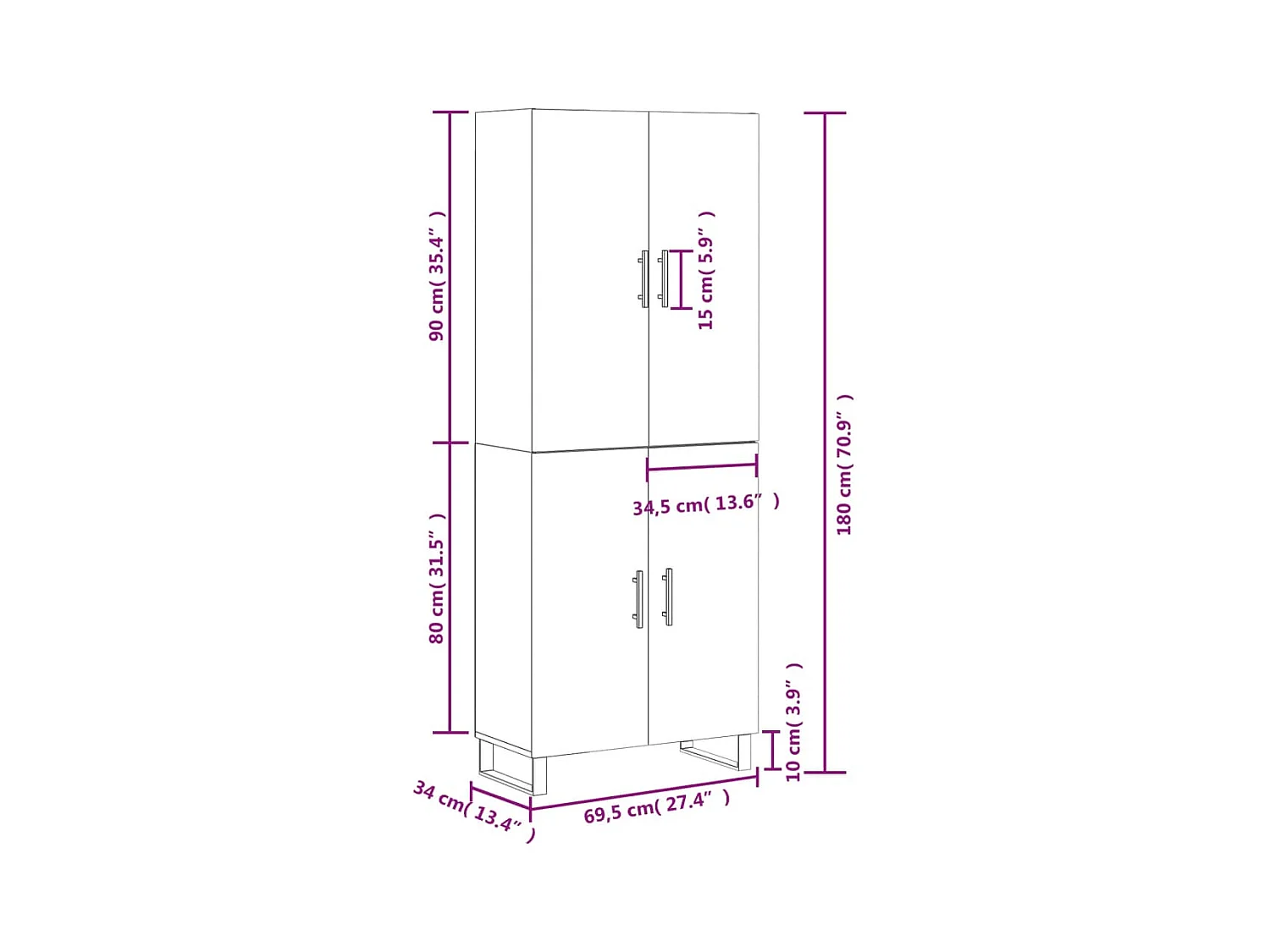 Highboard Grau Sonoma 69,5x34x180 cm Holzwerkstoff