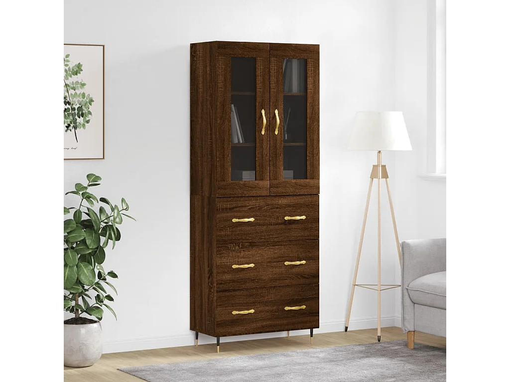 Buffet haut Chêne marron 69,5x34x180 cm Bois d'ingénierie