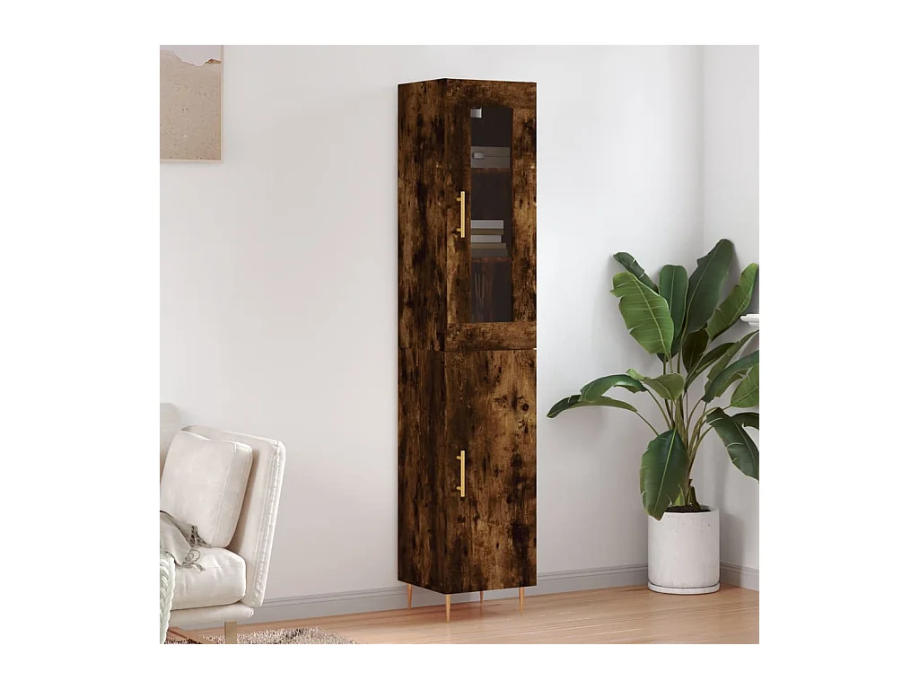 Buffet haut Chêne fumé 34,5x34x180 cm Bois d'ingénierie