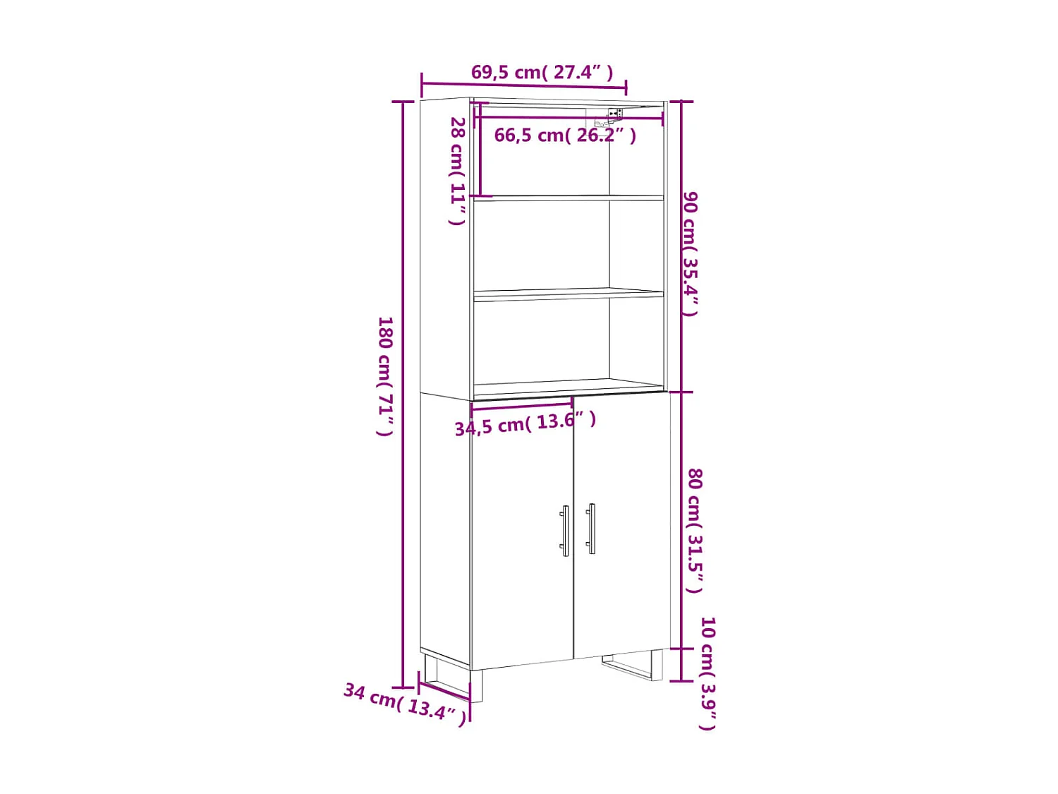 Buffet haut Sonoma gris 69,5x34x180 cm Bois d'ingénierie
