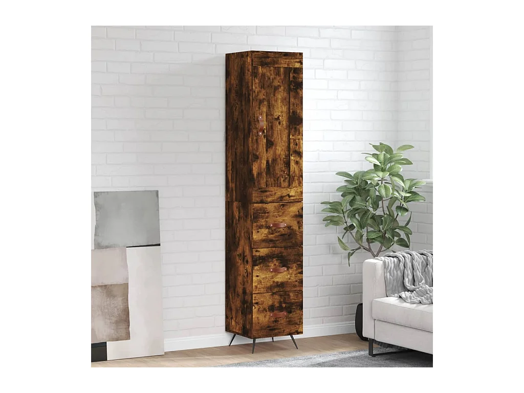 Buffet haut Chêne fumé 34,5x34x180 cm Bois d'ingénierie