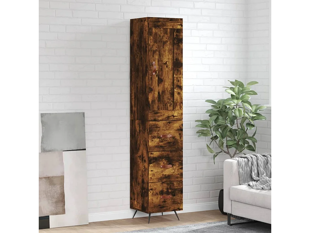 Buffet haut Chêne fumé 34,5x34x180 cm Bois d'ingénierie