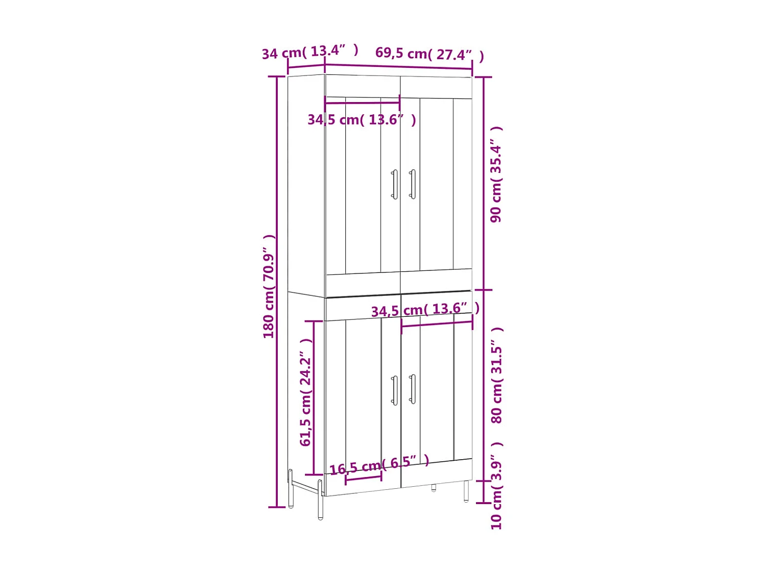 Buffet haut Chêne sonoma 69,5x34x180 cm Bois d'ingénierie