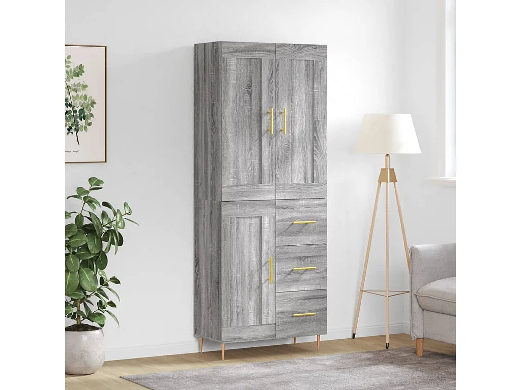 Aparador alto madera contrachapada gris sonoma 69,5x34x180 cm