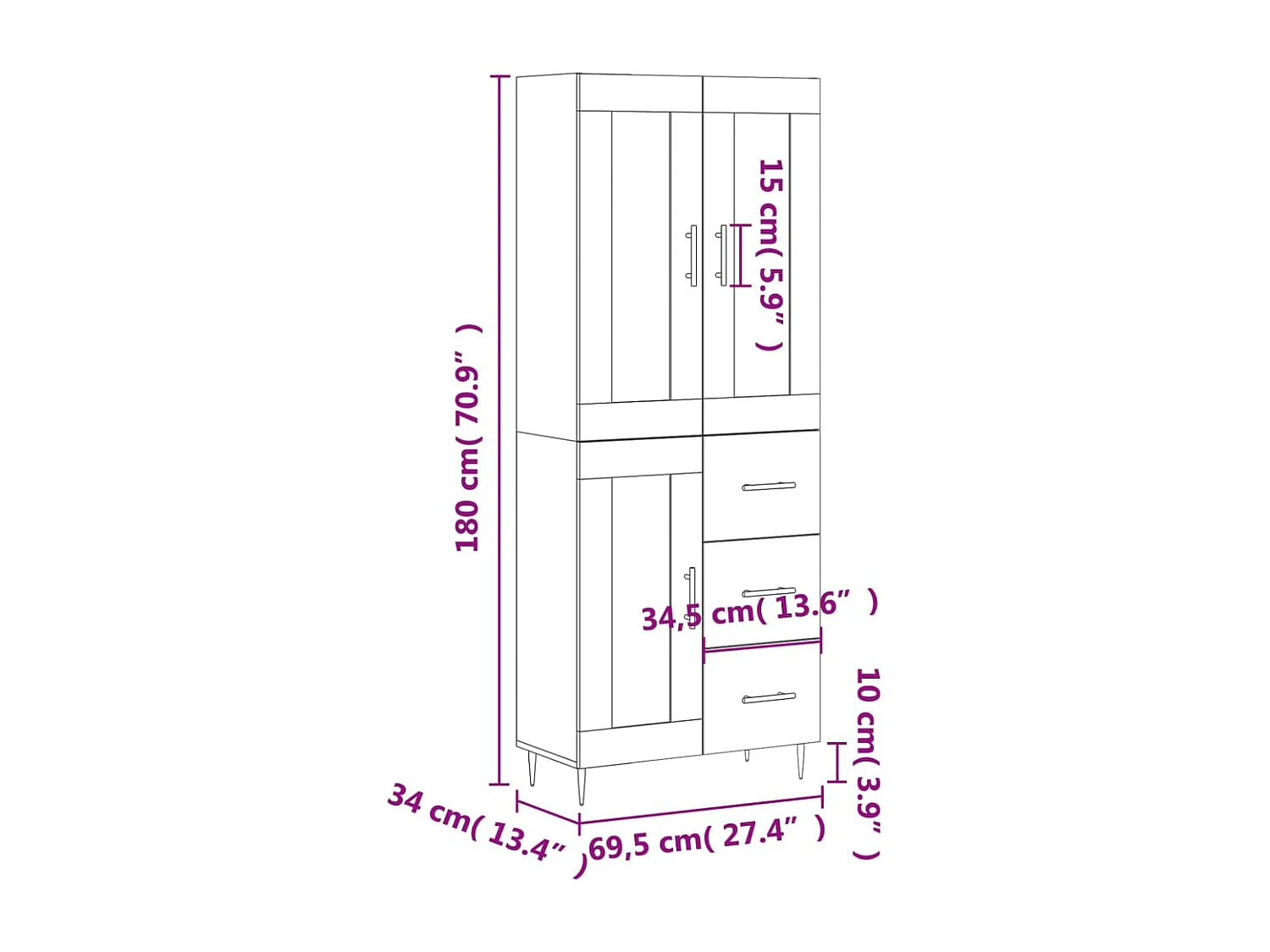 Aparador alto madera contrachapada gris sonoma 69,5x34x180 cm