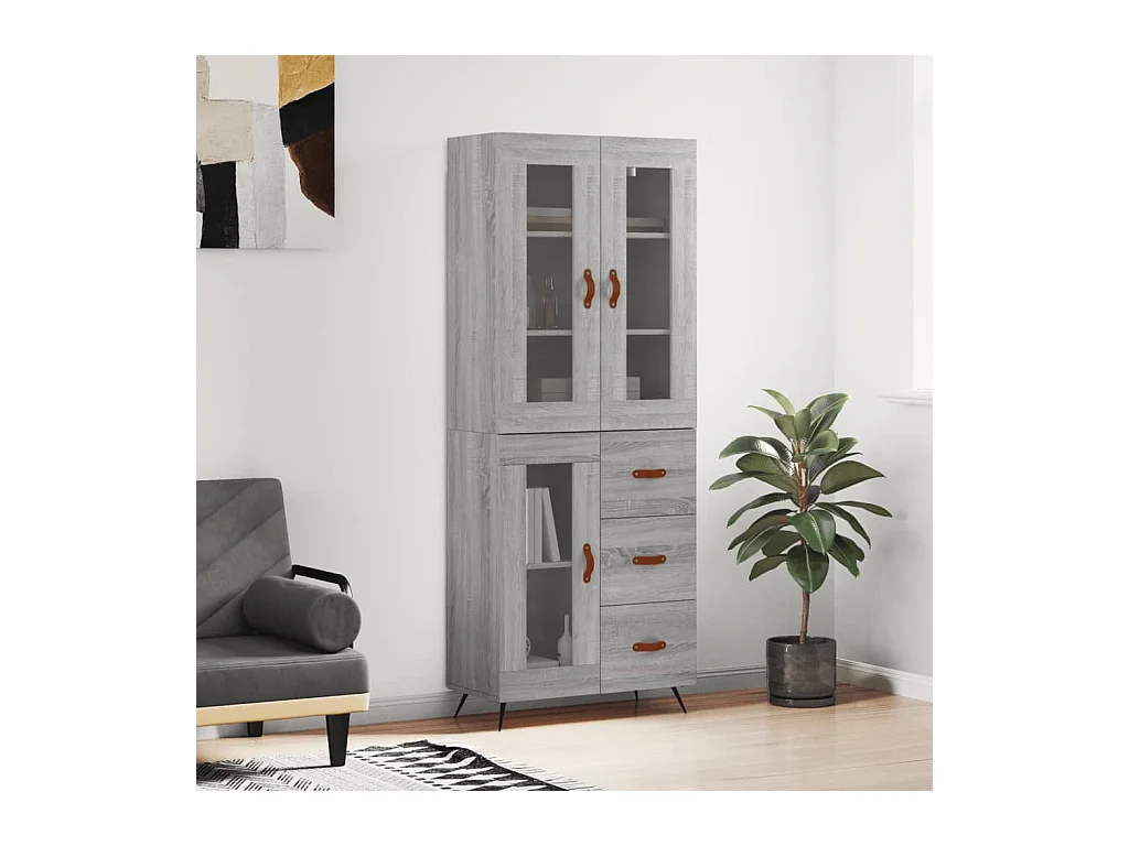 Credenza Grigio Sonoma 69,5x34x180 cm in Legno Multistrato