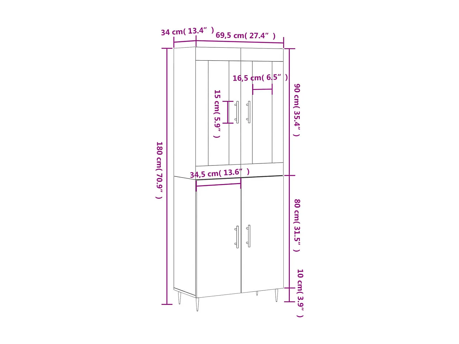 Buffet haut Chêne sonoma 69,5x34x180 cm Bois d'ingénierie