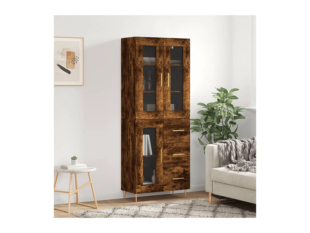 Buffet haut Chêne fumé 69,5x34x180 cm Bois d'ingénierie