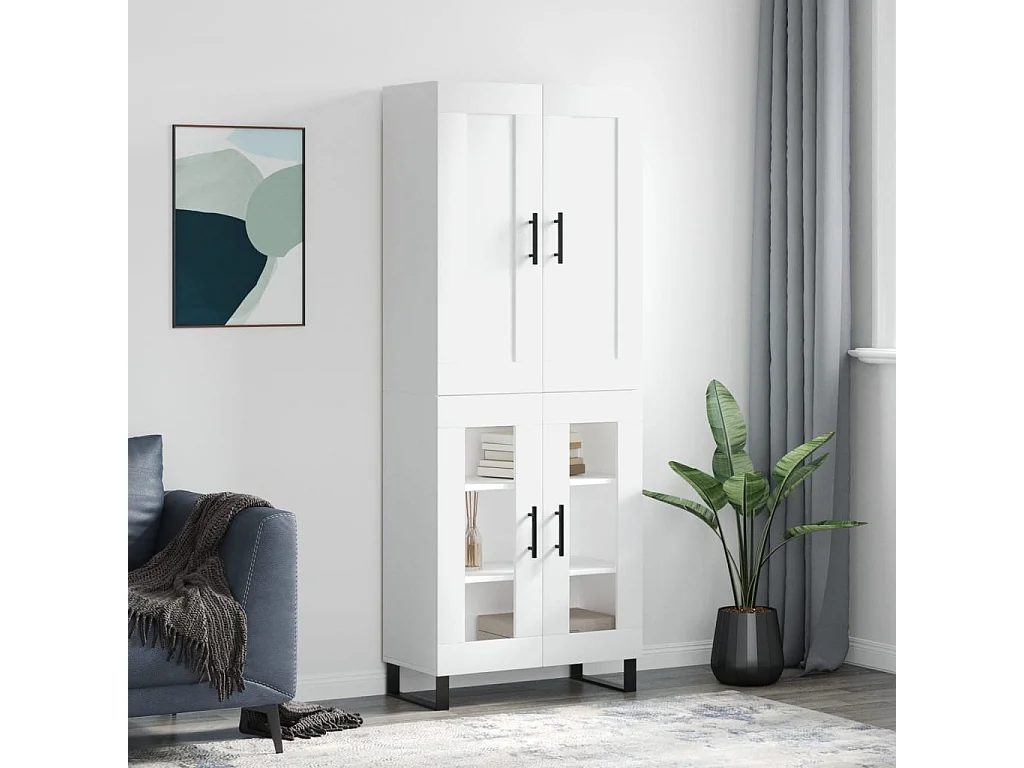 Hoge kast 69,5x34x180 cm bewerkt hout wit
