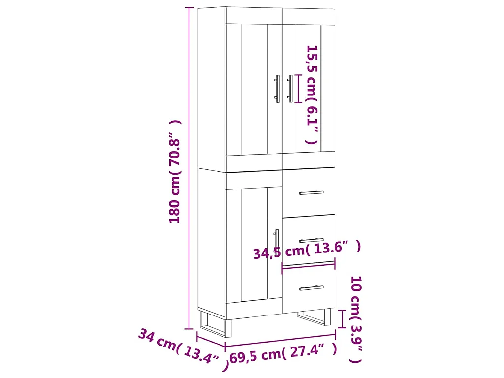 Buffet haut Blanc 69,5x34x180 cm Bois d'ingénierie