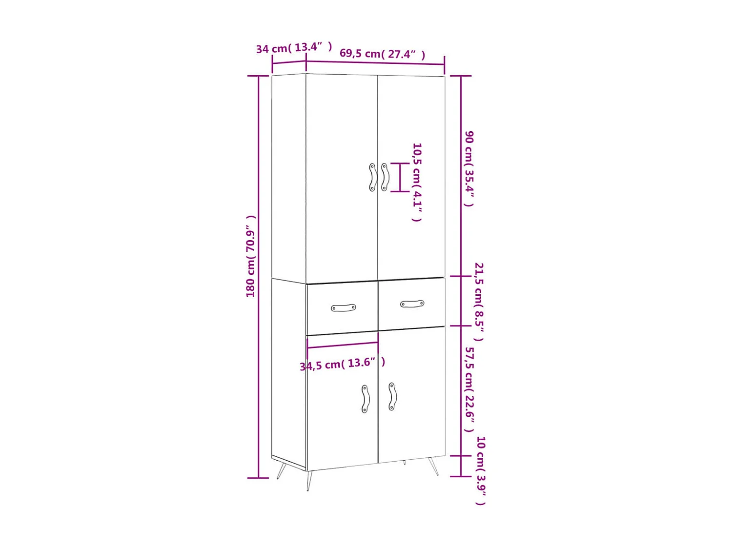 Buffet haut Sonoma gris 69,5x34x180 cm Bois d'ingénierie