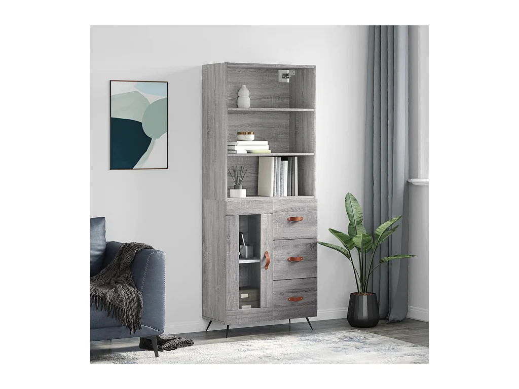 Aparador alto madera contrachapada gris sonoma 69,5x34x180 cm