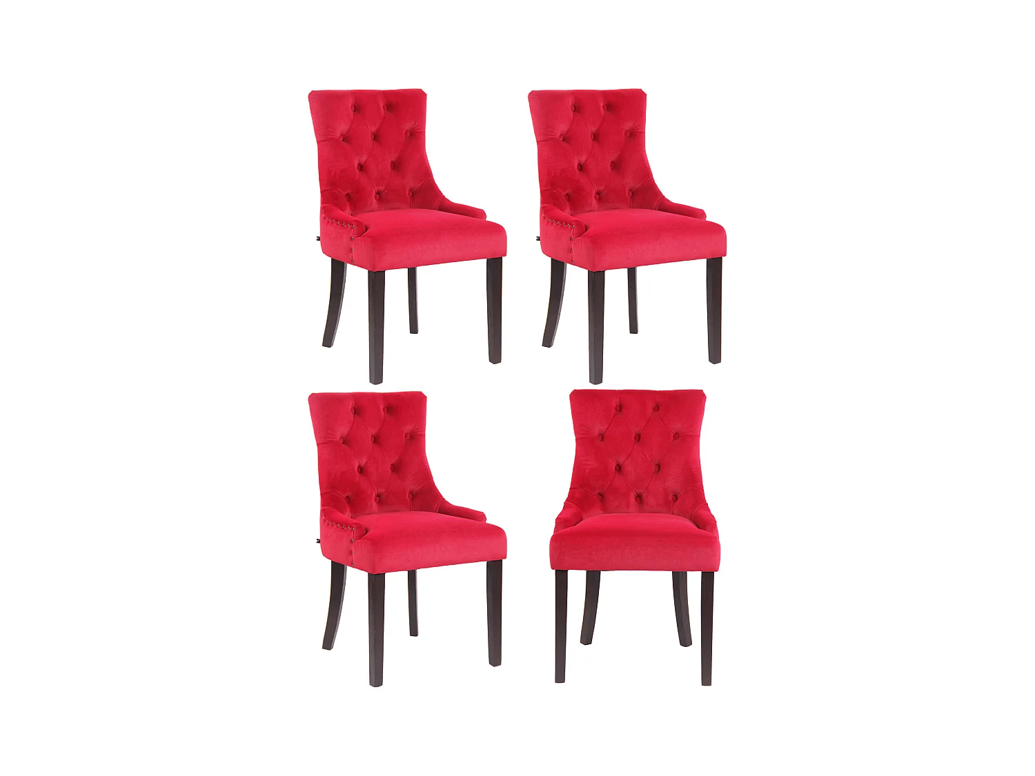 Lot de 4  chaise salle à manger - Velours & Antique - Rouge - Aberdeen
