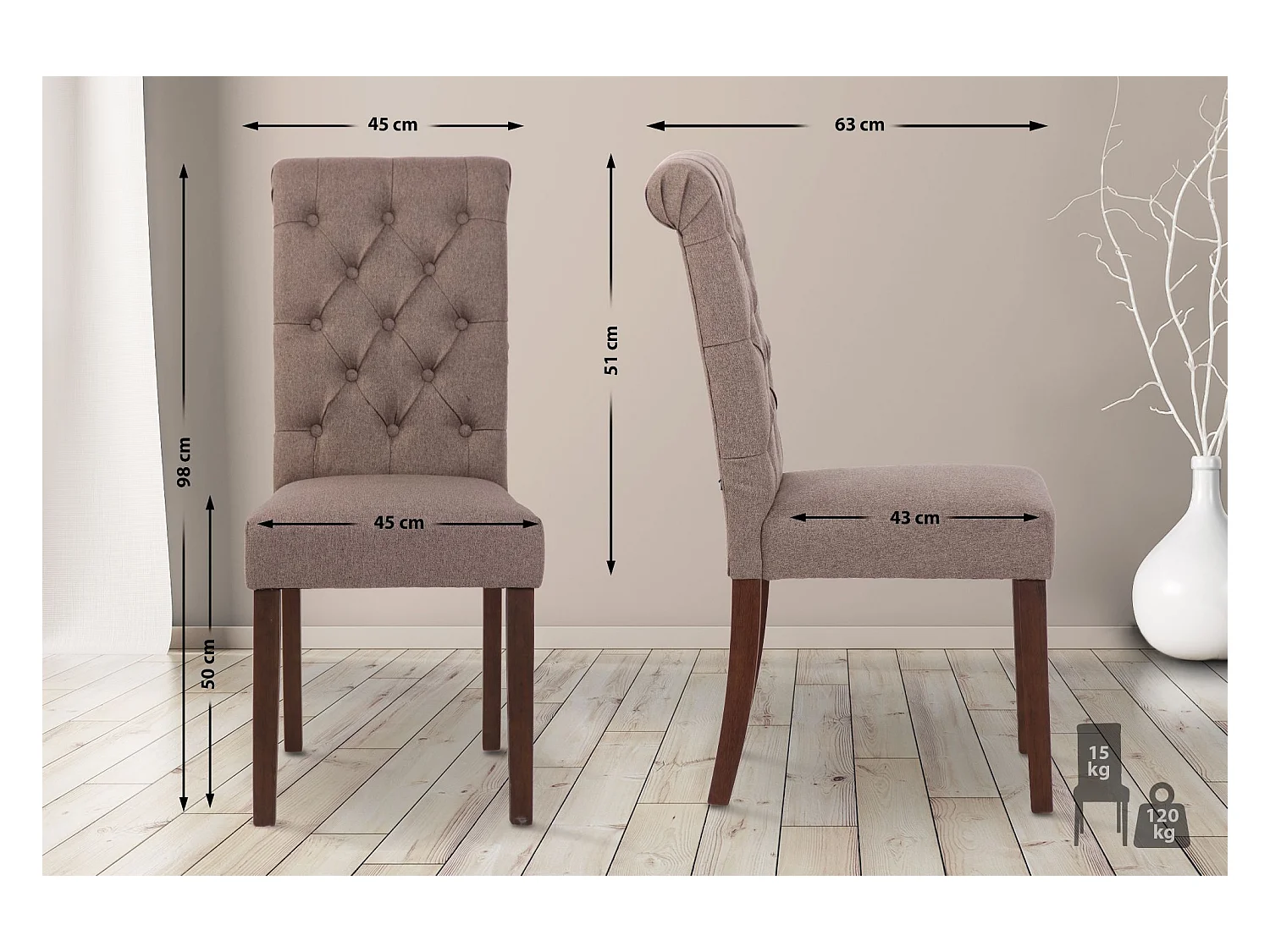 Lot de 2  chaise salle à manger - Tissu - Taupe - Lisburn