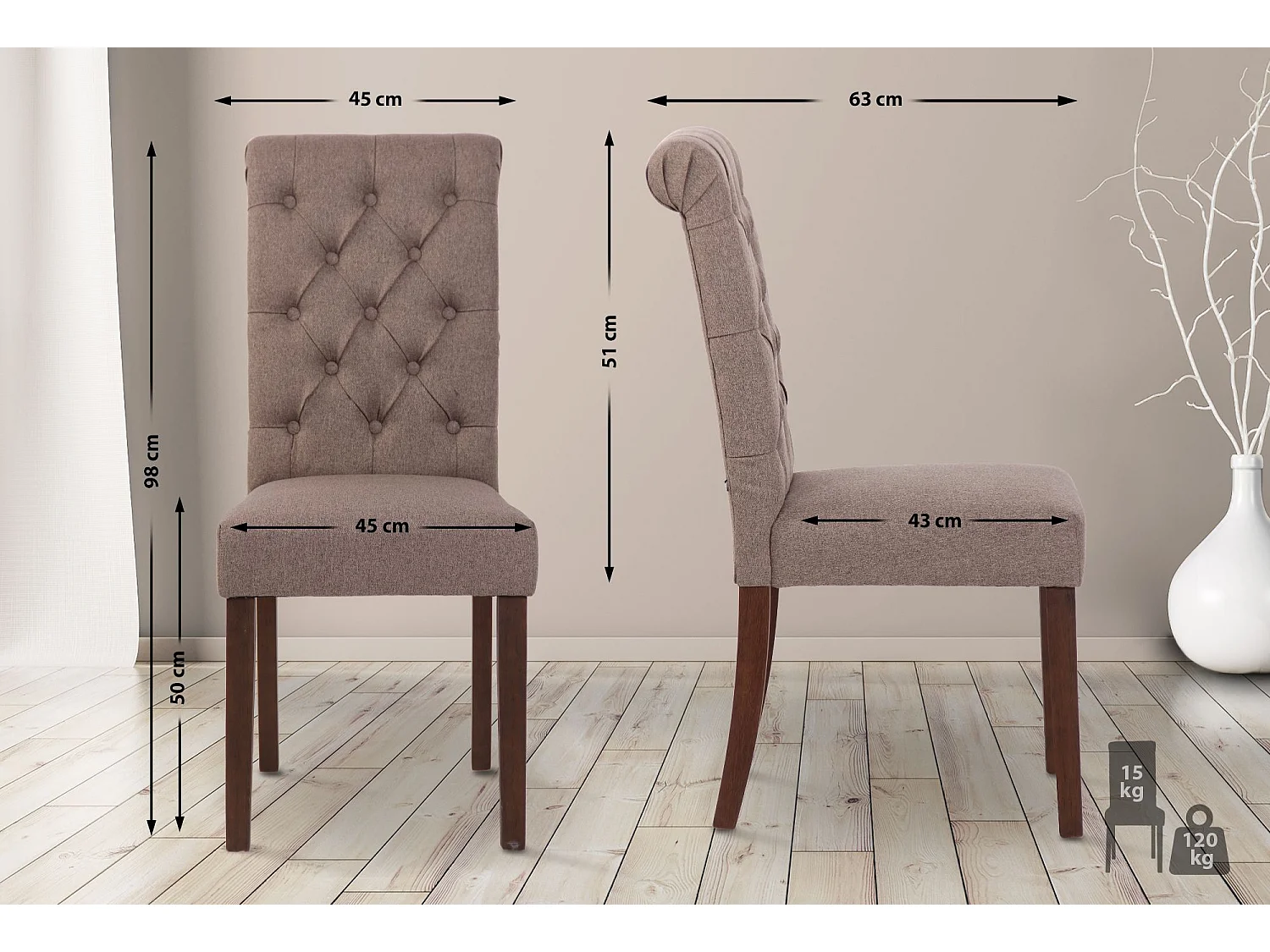 Lot de 2  chaise salle à manger - Tissu - Taupe - Lisburn
