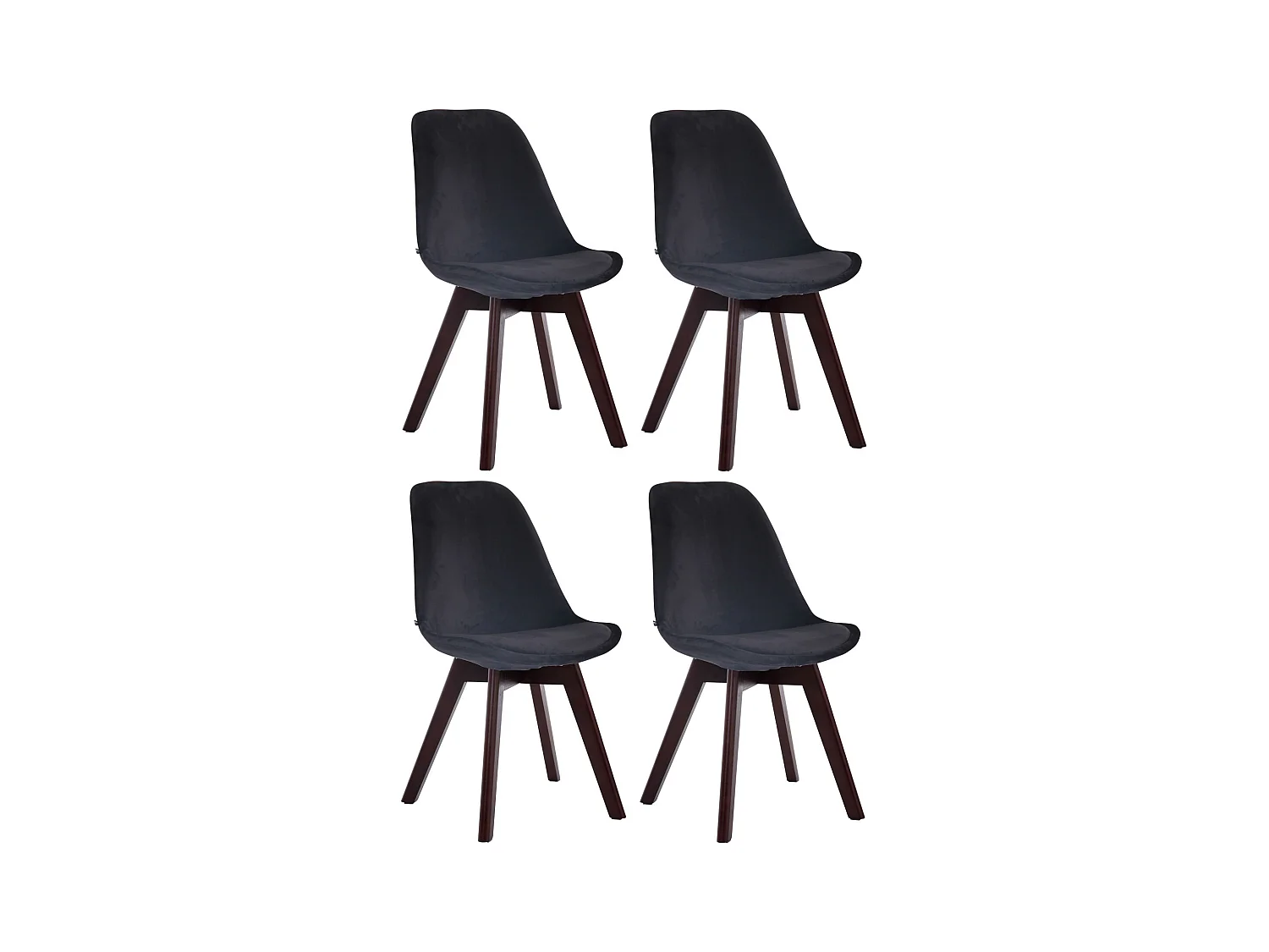Lot de 4  chaise salle à manger - Velours & Noyer - Noir - Borneo V2