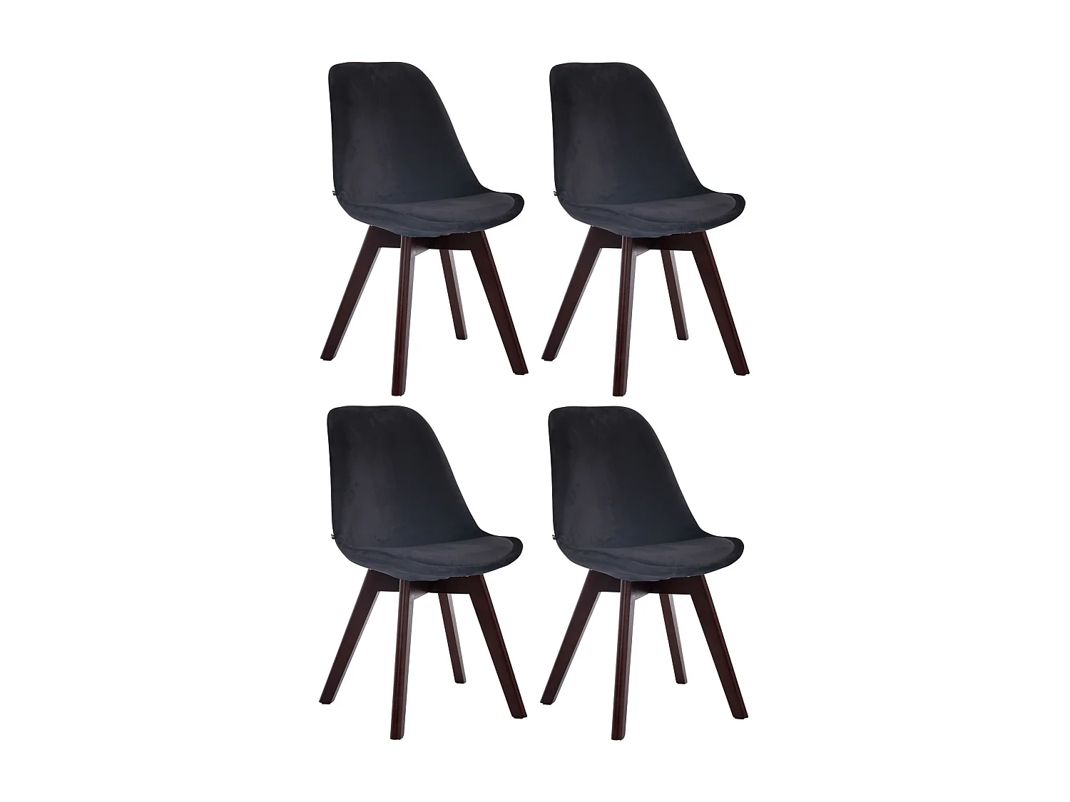 Lot de 4  chaise salle à manger - Velours & Noyer - Noir - Borneo V2