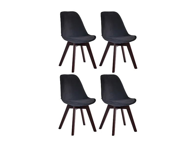 Lot de 4  chaise salle à manger - Velours & Noyer - Noir - Borneo V2