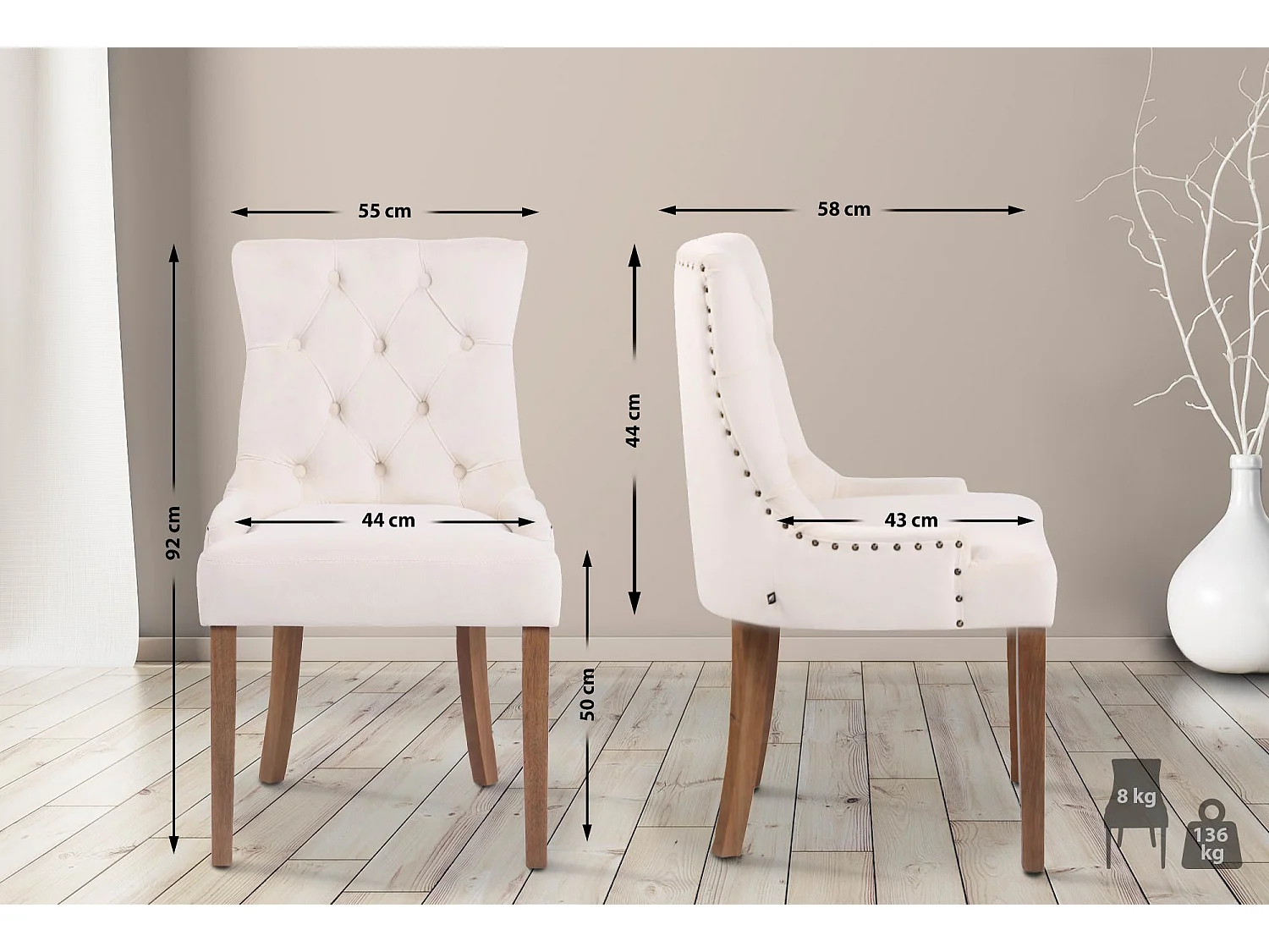 chaise salle à manger - Velours & Antique clair - Crème - Aberdeen