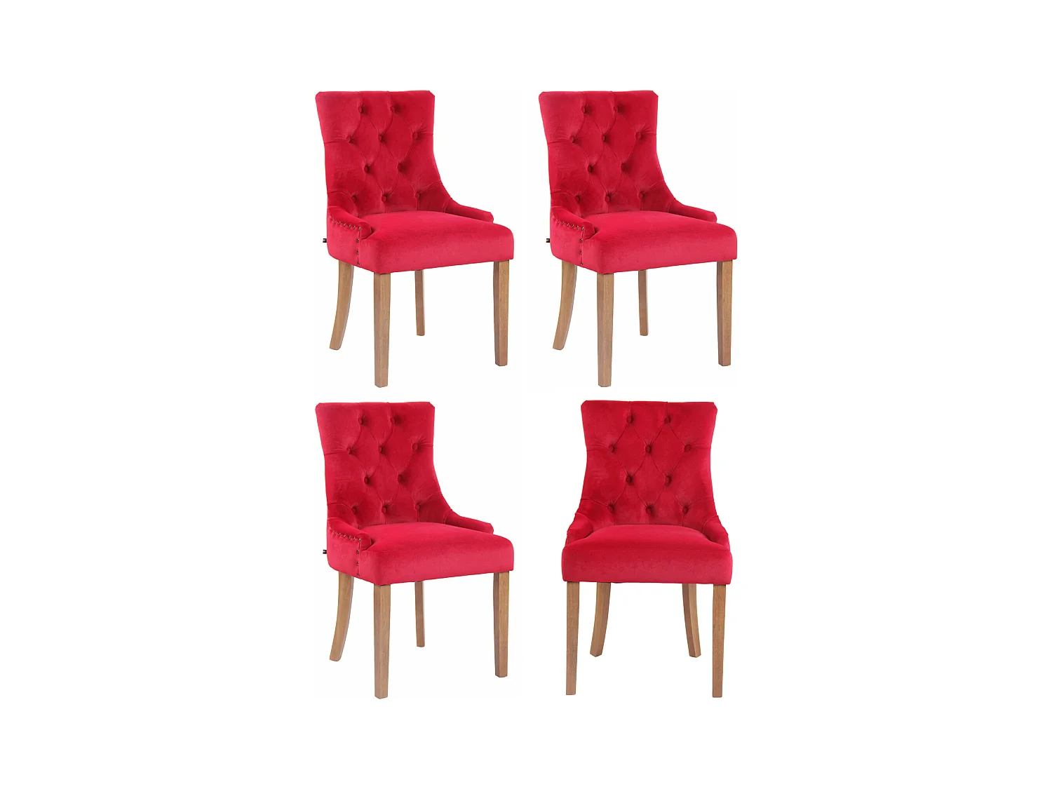 Lot de 4  chaise salle à manger - Velours & Antique clair - Rouge - Aberdeen