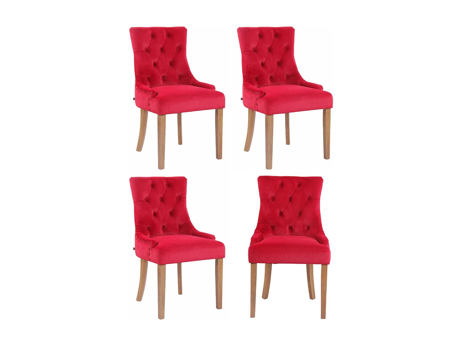 Lot de 4  chaise salle à manger - Velours & Antique clair - Rouge - Aberdeen