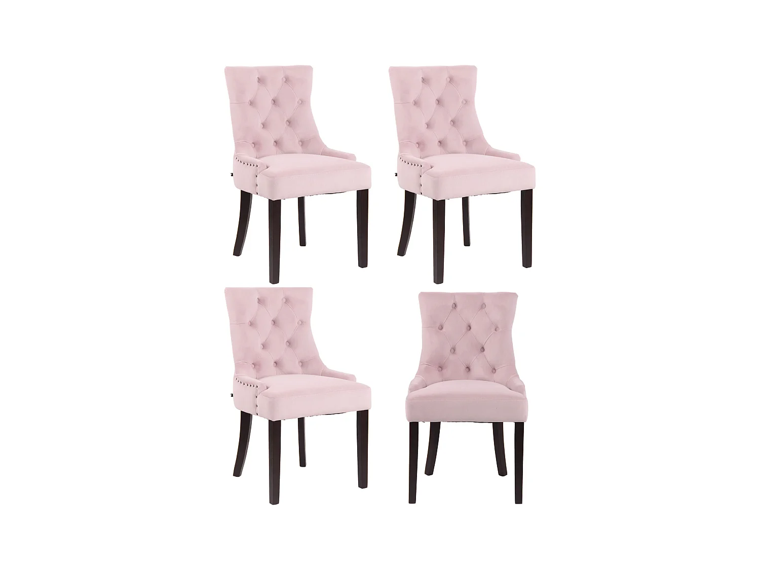 Set van 4  Eetkamerstoelen - Fluweel & antiek - roze - Aberdeen