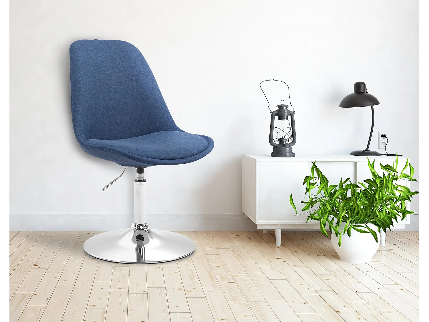 chaise salle à manger - Tissu & Chrome - Bleu - Maverick