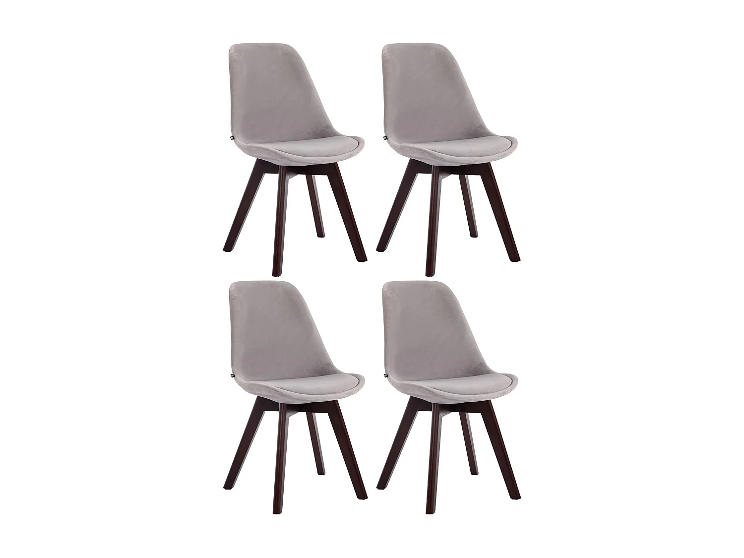 4er Set Esszimmerstuhl - Samt & walnuss - grau - Borneo V2