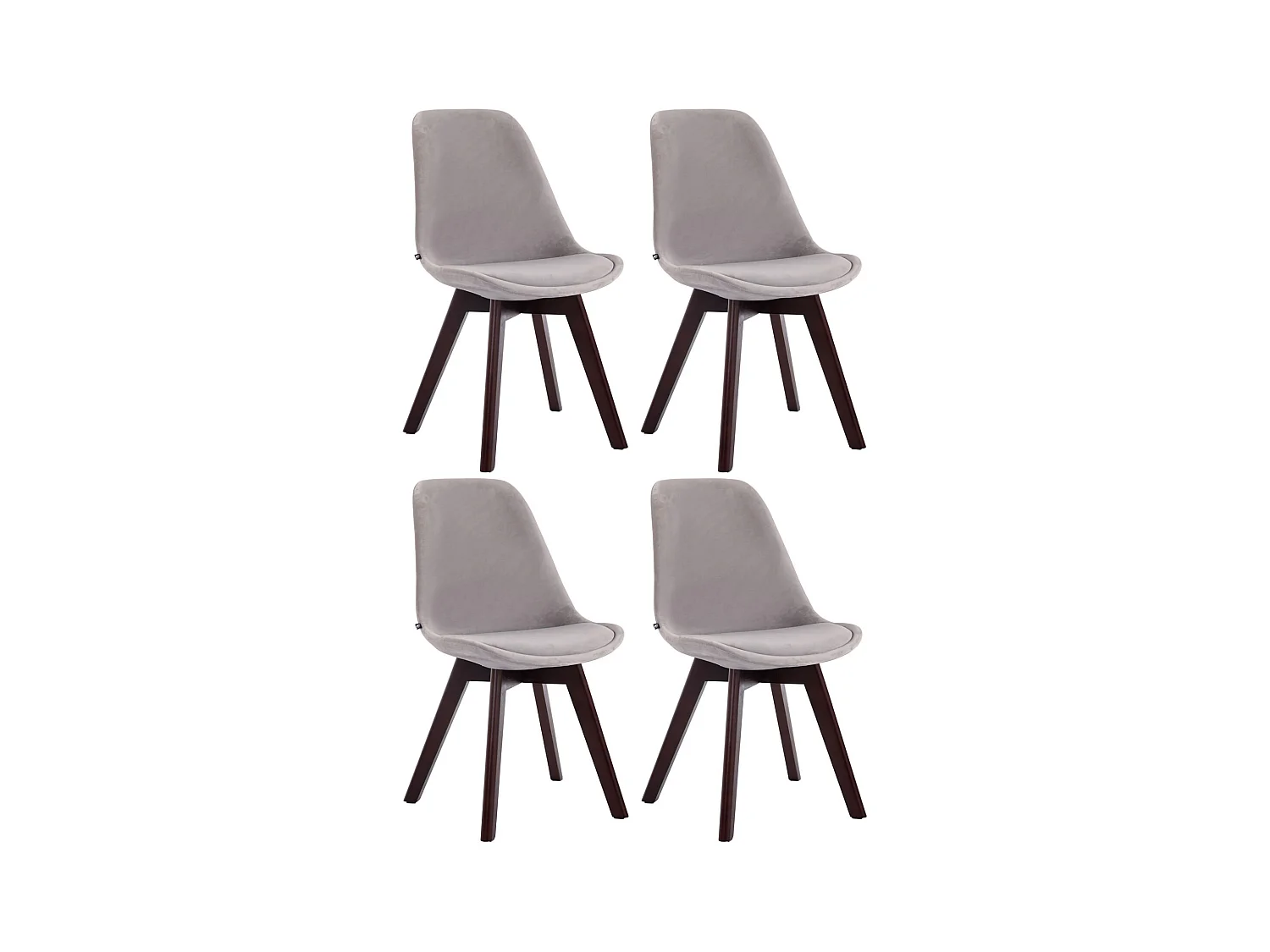 Lot de 4  chaise salle à manger - Velours & Noyer - Gris - Borneo V2