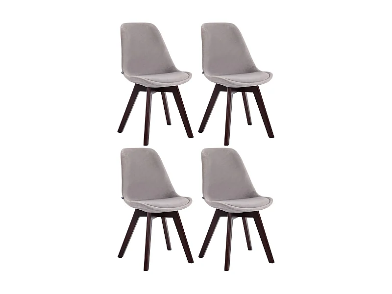 Lot de 4  chaise salle à manger - Velours & Noyer - Gris - Borneo V2