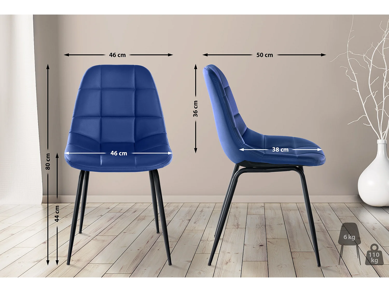 Eetkamerstoelen - Kunstleer & Metaal mat zwart - blauw - Tom
