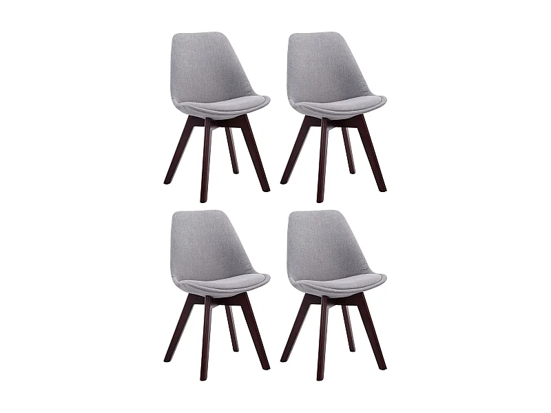 Lot de 4  chaise salle à manger - Tissu & Noyer - Gris - Borneo V2