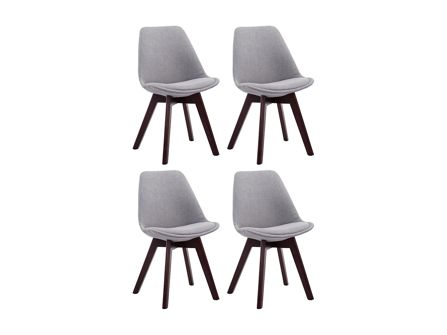 Lot de 4  chaise salle à manger - Tissu & Noyer - Gris - Borneo V2