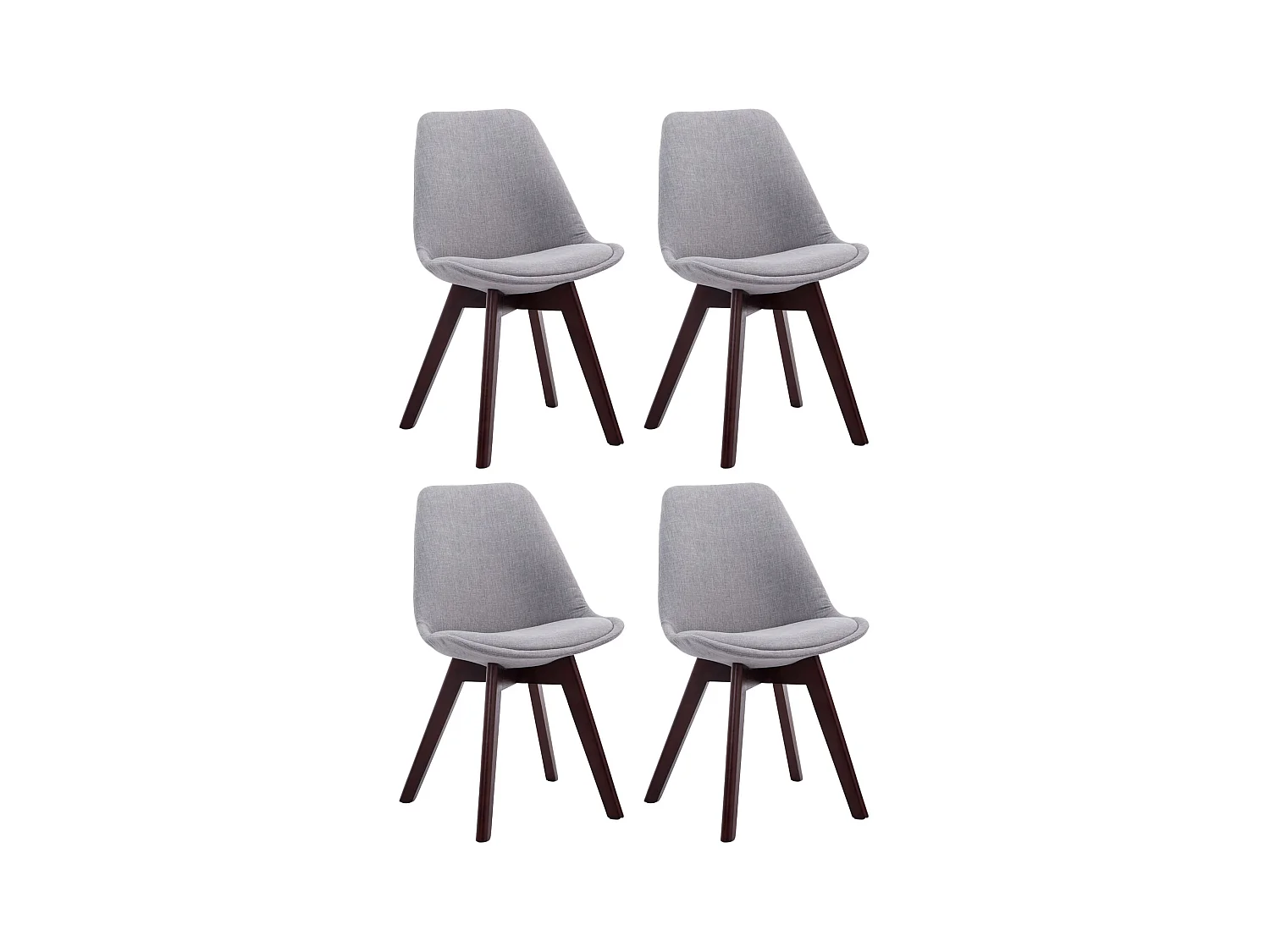Lot de 4  chaise salle à manger - Tissu & Noyer - Gris - Borneo V2