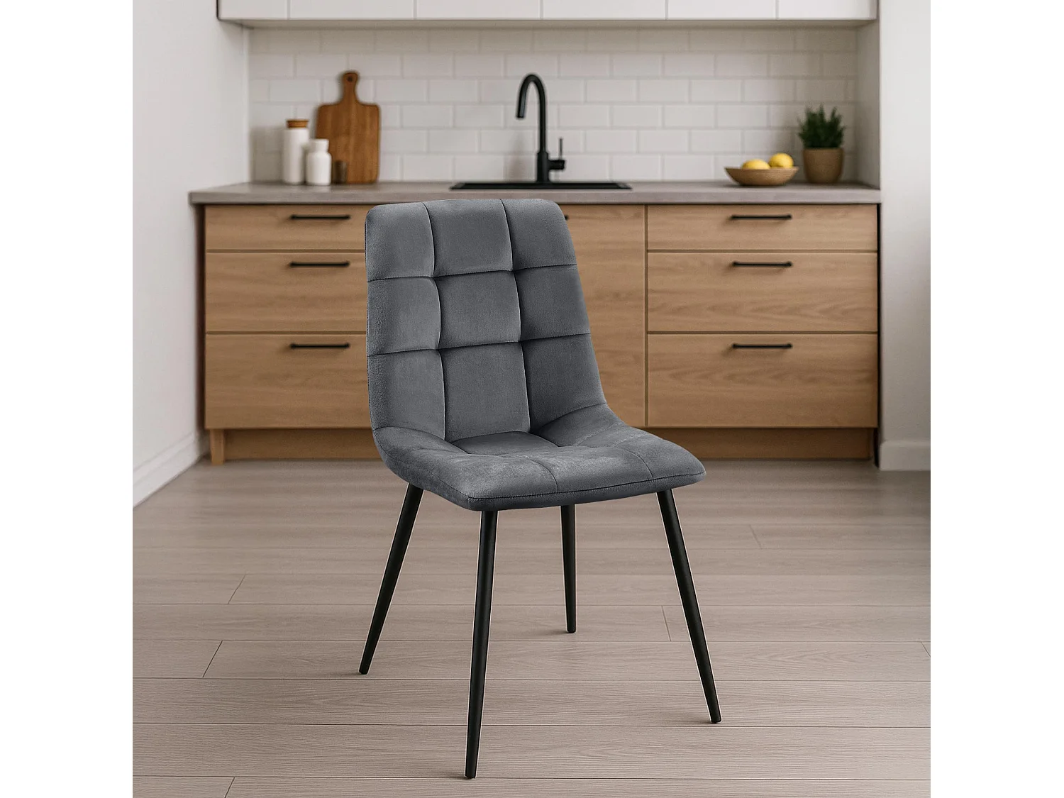 Lot de 2  chaise salle à manger - Velours - Gris foncé - Tilde